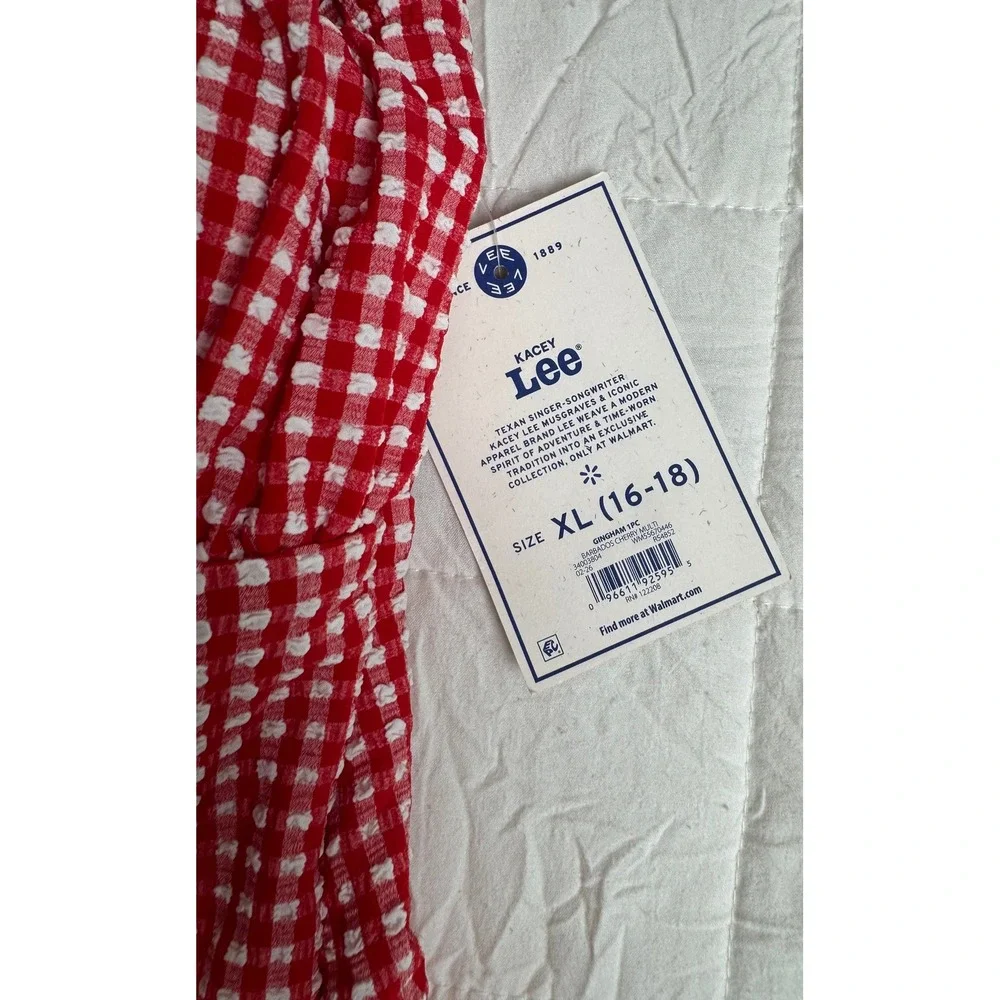 Cottagecore Kacey Musgraves Gingham Picnic One Piece Swimsuit Red White XL NWT